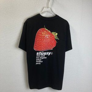 Stussy Big Strawberry LOGO Letter Slogan Printed Round Neck Short Sleeves